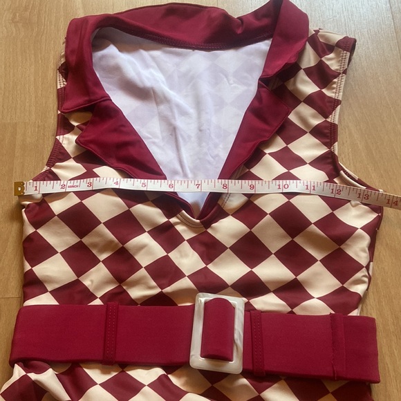 Retro Stage One Piece Diamond Burgundy Swimsuit - Picture 7 of 10